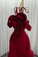 فستان سهره أوف شولدر بحبال لون أحمر داكن