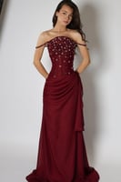 فستان سهره اوف شولدر مزين بالفصوص لونين