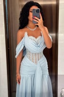 فستان سهره أوف شولدر لون سماوي