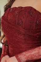 فستان سهره توب بأكمام منفصلة لون أحمر