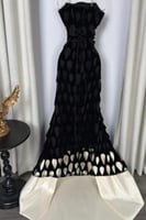 فستان سهرة أوف شولدر لون اسود و ابيض