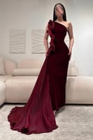 فستان سهرة أوف شولدر لون عودي