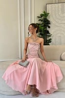 فستان سهرة توب مزين بالخرز لون وردي