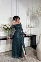 فستان سهرة أنيق أوف شولدر لون أخضر