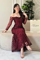 فستان سهره أوف شولدر مشغول بعدة الوان