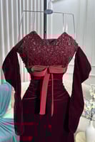 فستان سهرة أنيق شتوي لون عودي