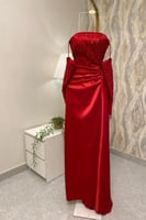 فستان سهره توب بأكمام منفصلة لون احمر