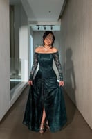 فستان سهرة أنيق أوف شولدر لون أخضر