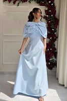 فستان ناعم أوف شولدر لون سماوي