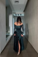 فستان سهرة أنيق أوف شولدر لون أخضر