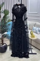 فستان سهره قطعتين مزين بالترتر و ورود لونين