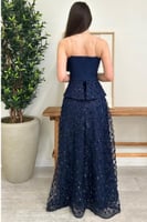 فستان سهرة مشغول لونين كحلي و عودي