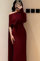 فستان سهرة أوف شولدر لون عودي