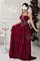 فستان سهره هالتر بطبقات لون أحمر
