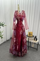 فستان سهره بأكمام طويلة مطرزة لونين