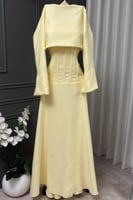 فستان ناعم مع جاكت لون ليموني