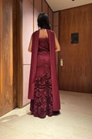 فستان سهره توب بشال خارجي لون عودي