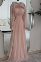 فستان سهر اوف شولدر لونين وردي و عودي
