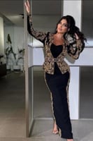 فستان سهره نسائية قطعتين مزين بالخرز لون أسود