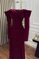 فستان سهرة أوف شولدر لون عودي