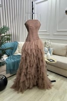 فستان سهره منفوش لون بيج ترابي