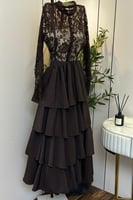 فستان ناعم طبقات لون بني