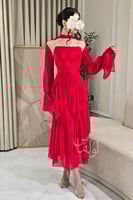 فستان ناعم توب بأكمام منفصلة لون أحمر