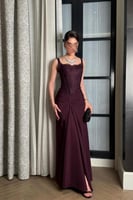 فستان سهره توب بحبال لون خمري