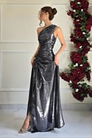 فستان سهره أوف شولدر لون رمادي