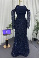 فستان سهرة اوف شولدر مشغول لون كحلي