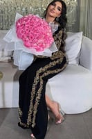 فستان سهره نسائية قطعتين مزين بالخرز لون أسود