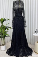 فستان سهره خناقي بأكمام طويلة لون أسود