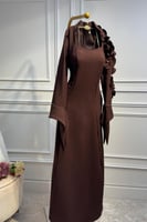 فستان سهرة باكمام لون بني