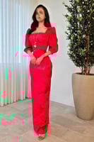 فستان ناعم اوف شولدر لون احمر