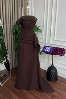 فستان سهرة أنيق لون بني