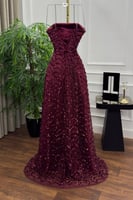 فستان سهره أوف شولدر مشغول لون عودي