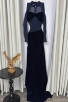 فستان سهرة أنيق شتوي لون كحلي