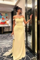 فستان سهرة أوف شولدر لون أصفر