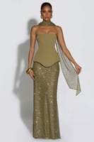 فستان سهره توب لون زيتي