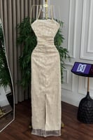 فستان سهره ناعم اوف شولدر لون بيج