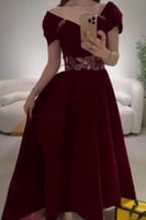 فستان سهرة أنيق شتوي لون عودي