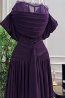 فستان سهره أوف شولدر بعدة الون موف و بني و عودي