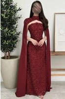 فستان سهرة انيق بلونين عودي و لحمي