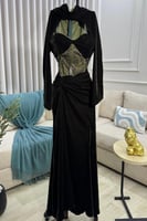 فستان سهرة أنيق شتوي لون زيتي