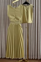 فستان ناعم اوف شولدر لونين برغندي و اصفر