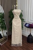 فستان سهره ناعم اوف شولدر لون بيج