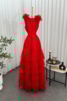 فستان سهره كت بطبقات لون أحمر