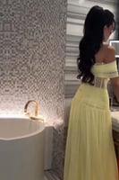 فستان سهره أوف شولدر لون أصفر