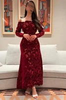 فستان سهرة أوف شولدر لون عودي