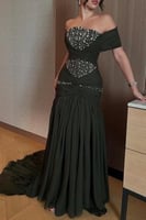 فستان سهره أوف شولدر لون زيتي